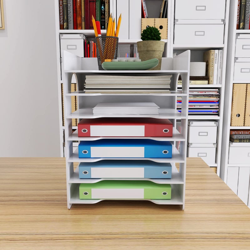 Natwind 7-Tier File Paper Organizer for Desk & Desktop - White File Holder with Mail Letter Tray & Paper Sorter for Home Office, School Classroom - Image 2